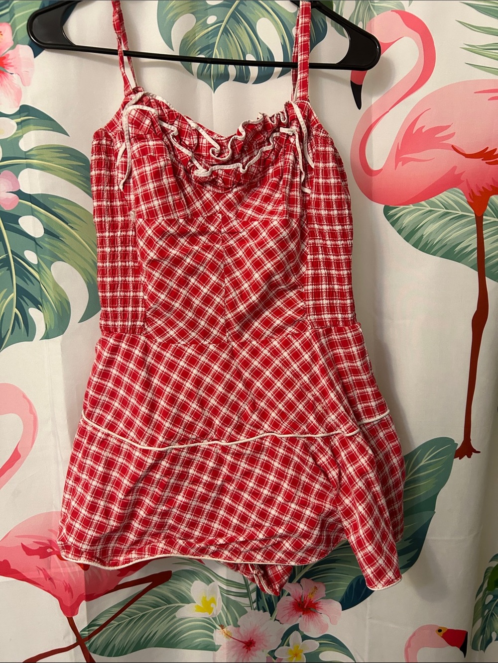 Red Plaid Ruffled vintage bathing suit